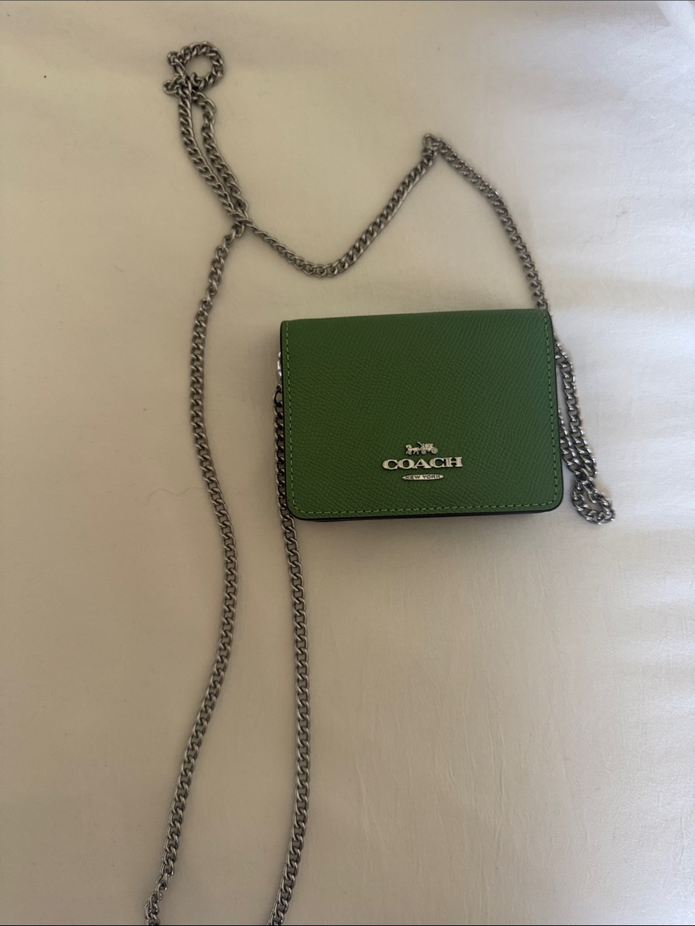 COACH Green Pebbled Leather Crossbody with Silver Chain - Picture 2 of 3